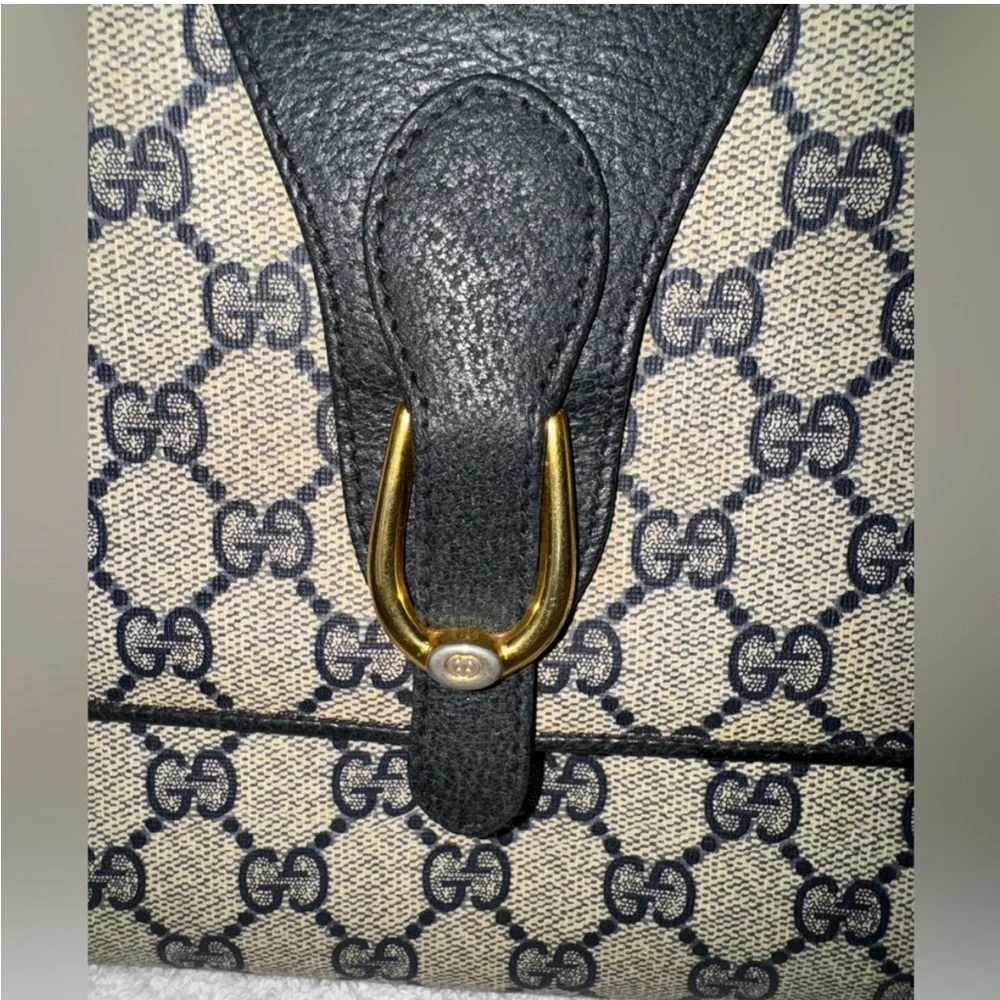 GUCCI GG Canvas Shoulder Bag PVC Leather Gray Navy - Picture 6 of 11